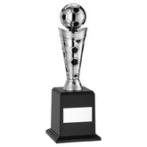 SILVER/BLACK PLASTIC FOOTBALL FIGURE ON BASE - 9.5in